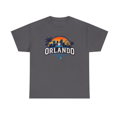 Orlando Florida Sunset T-Shirt — Retro Skyline & Palm Tree Vacation Tee