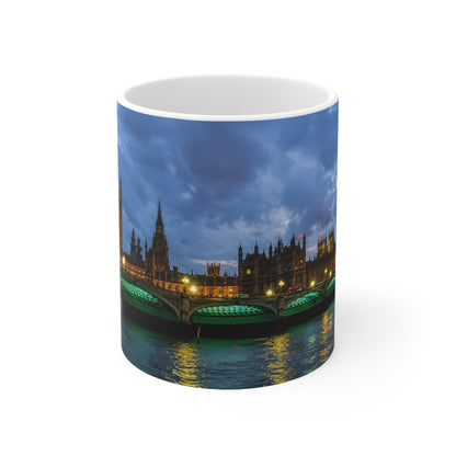 London Night Skyline Mug — Houses of Parliament & Westminster Bridge Ceramic Coffee Cup
