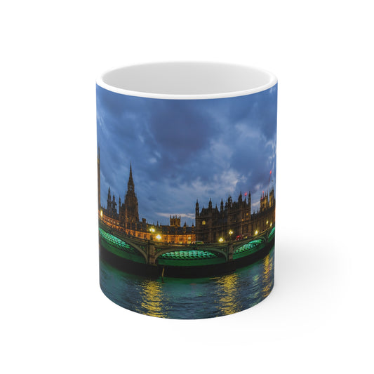 London Night Skyline Mug — Houses of Parliament & Westminster Bridge Ceramic Coffee Cup