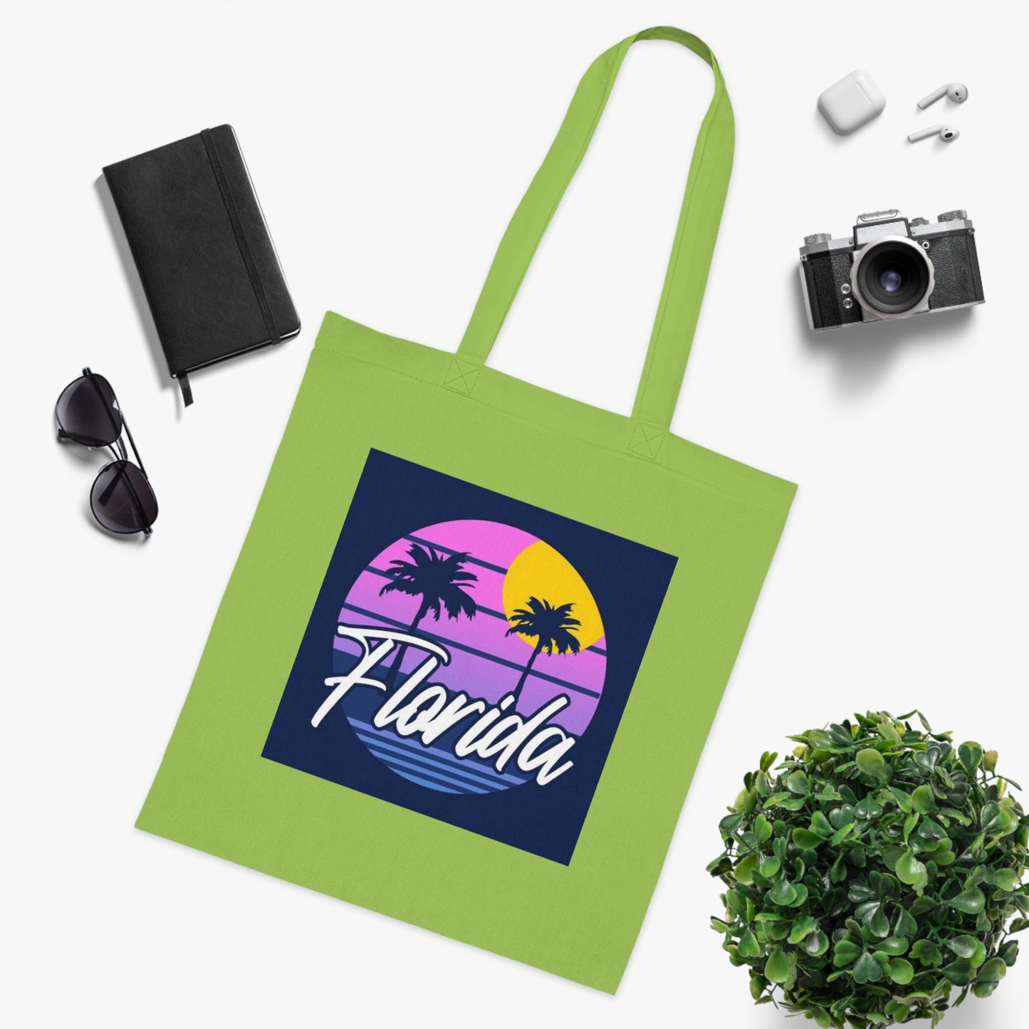 Florida Sunset Palm Tote Bag — Retro Beach Cotton Tote