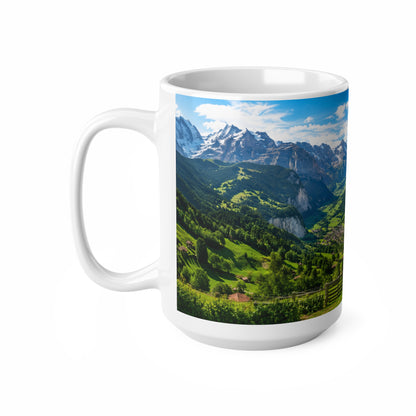 Scenic Alpine Valley Mug — Panoramic Mountain Landscape Ceramic Coffee Cup (11oz, 15oz)