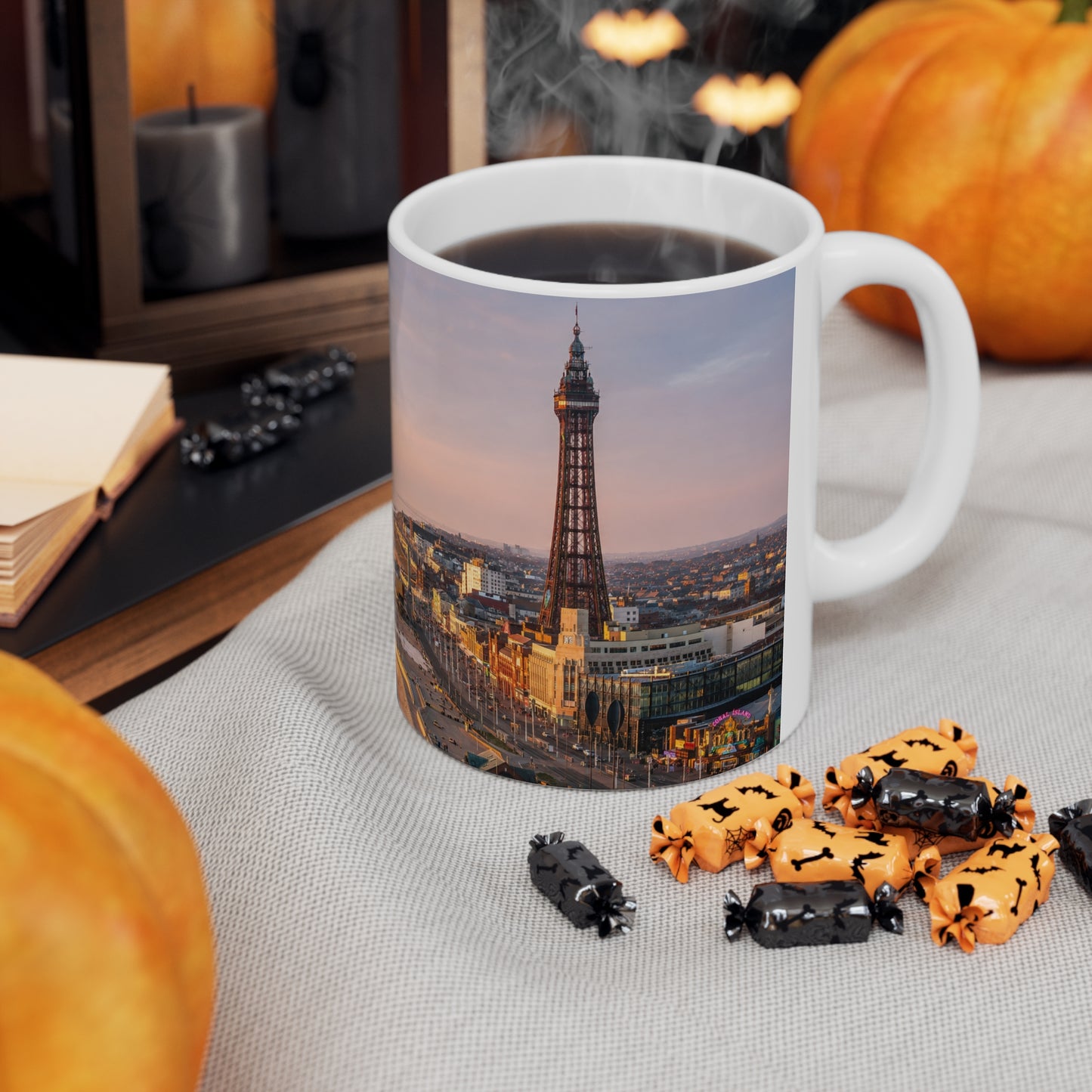 Blackpool Sunset Pier Ceramic Coffee Mug — Coastal Seaside Sunrise Photo, 11oz & 15oz