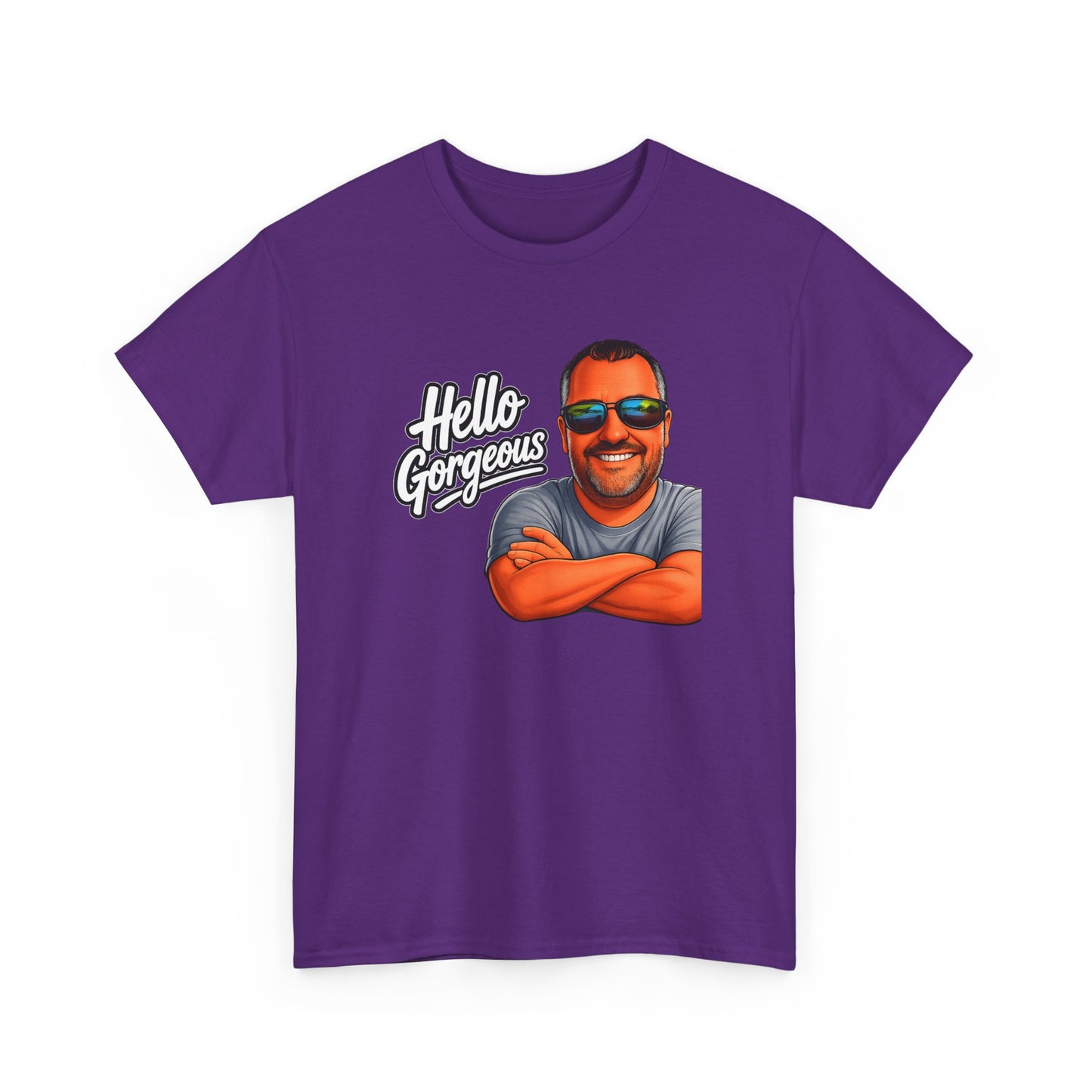 Hello Gorgeous Graphic Tee — Funny Retro Portrait T‑Shirt