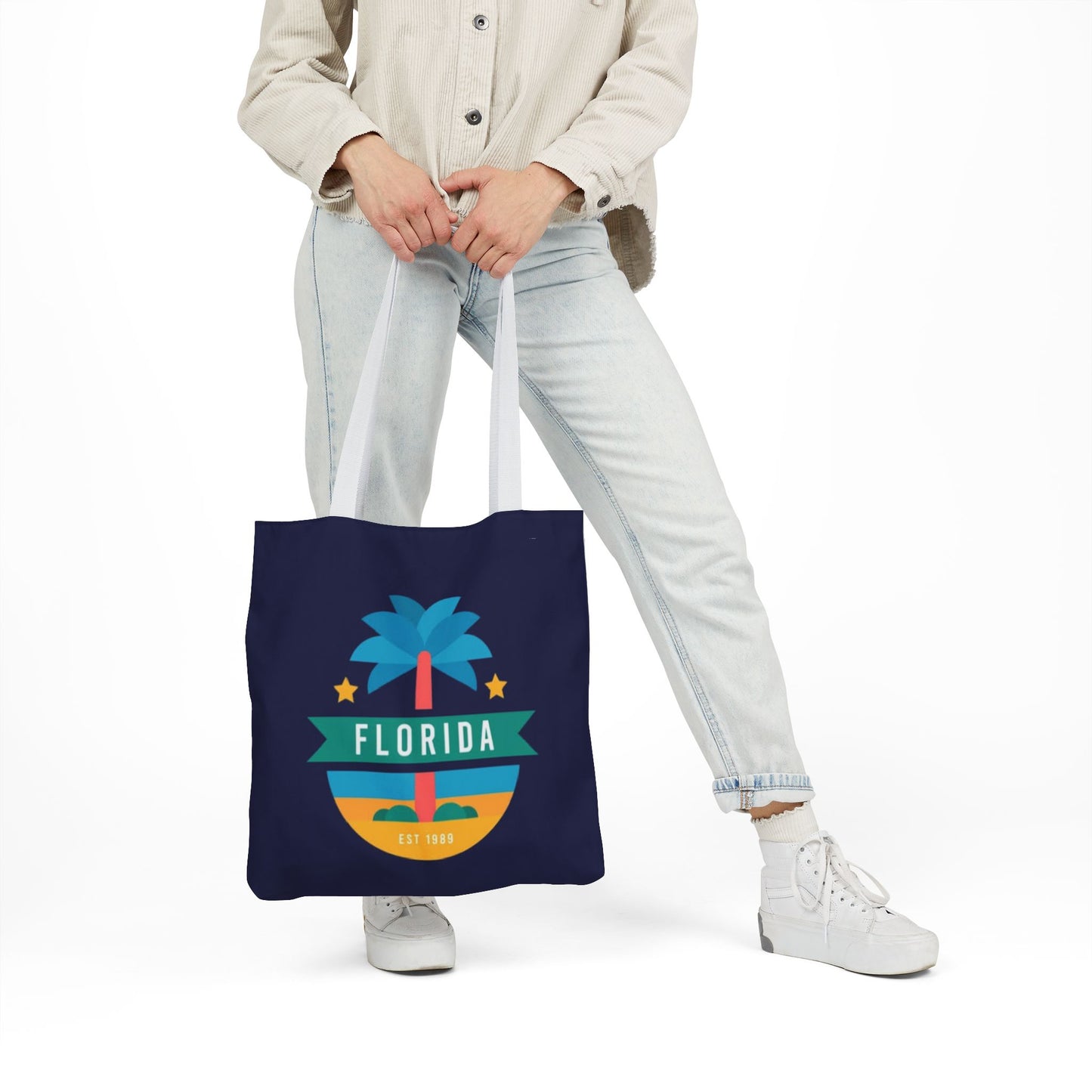 Florida Palm Beach Canvas Tote Bag — Retro Sunshine Travel Tote