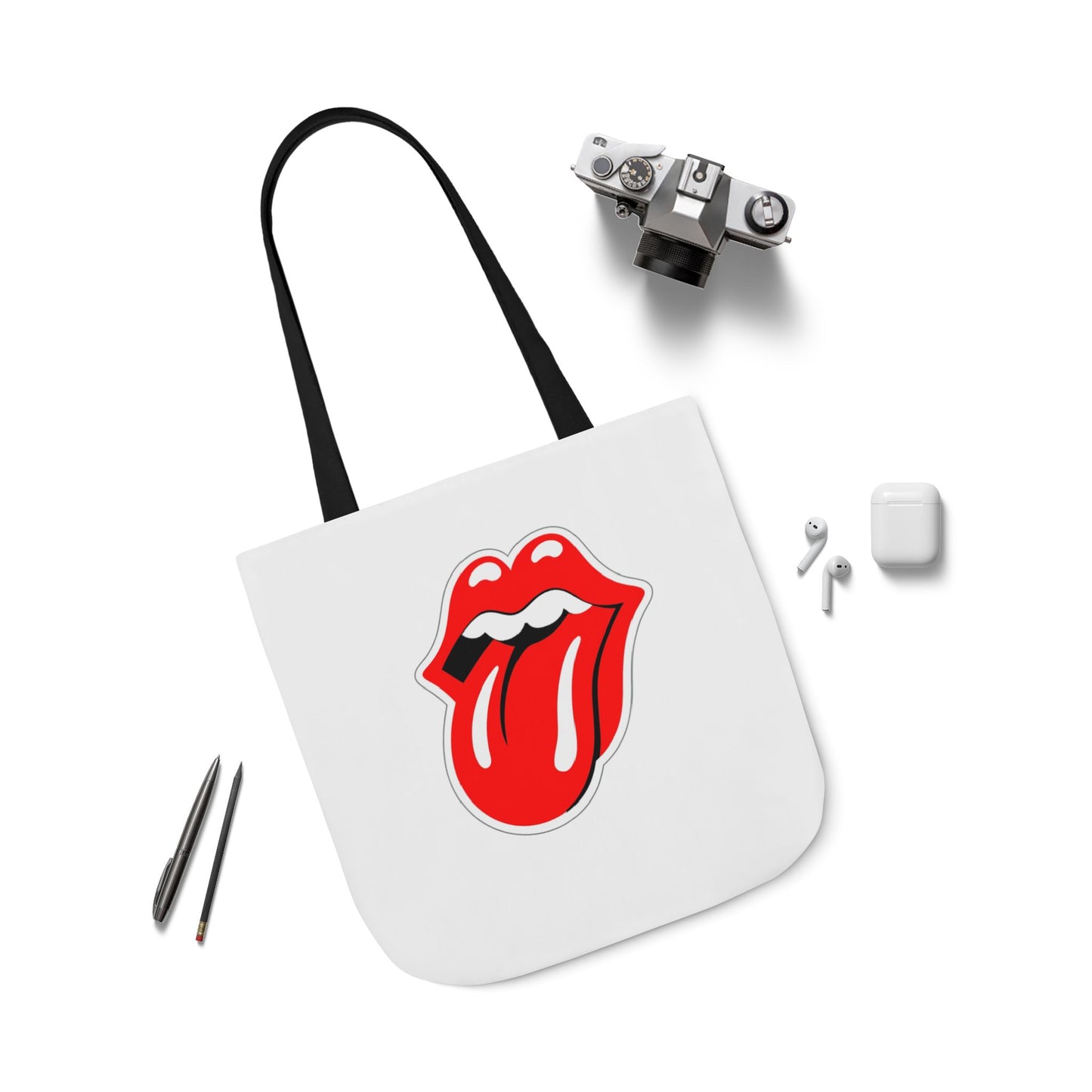 Rock & Roll Tongue Canvas Tote Bag — Retro Lip Graphic