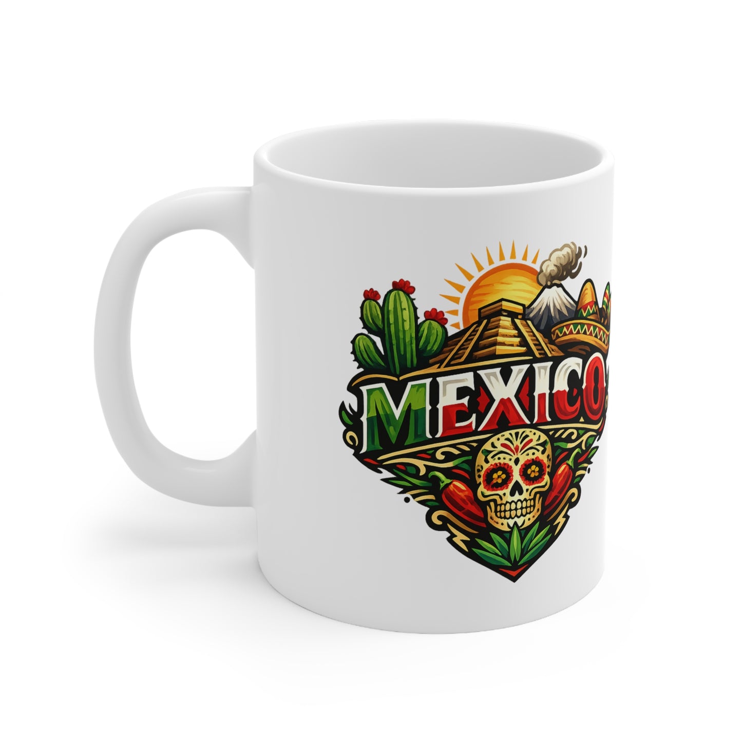 Mexico Travel Coffee Mug — Colorful Sugar Skull & Sunset Ceramic Mug (11oz/15oz)