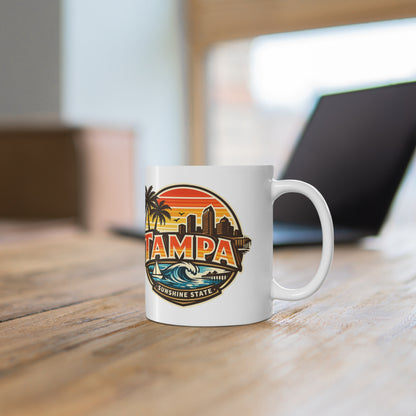 Tampa Retro Sunset Coffee Mug — Ceramic 11oz/15oz (Sunshine State Design)