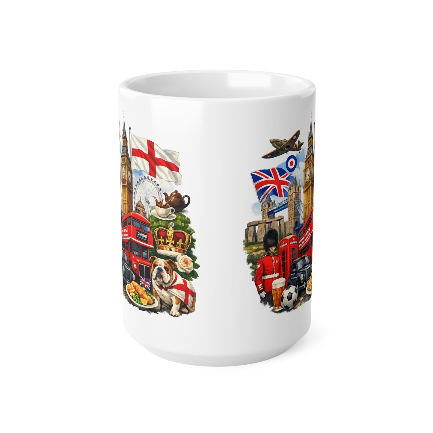 London Icons Ceramic Coffee Mug — London Landmarks & Union Jack Design (11oz, 15oz)