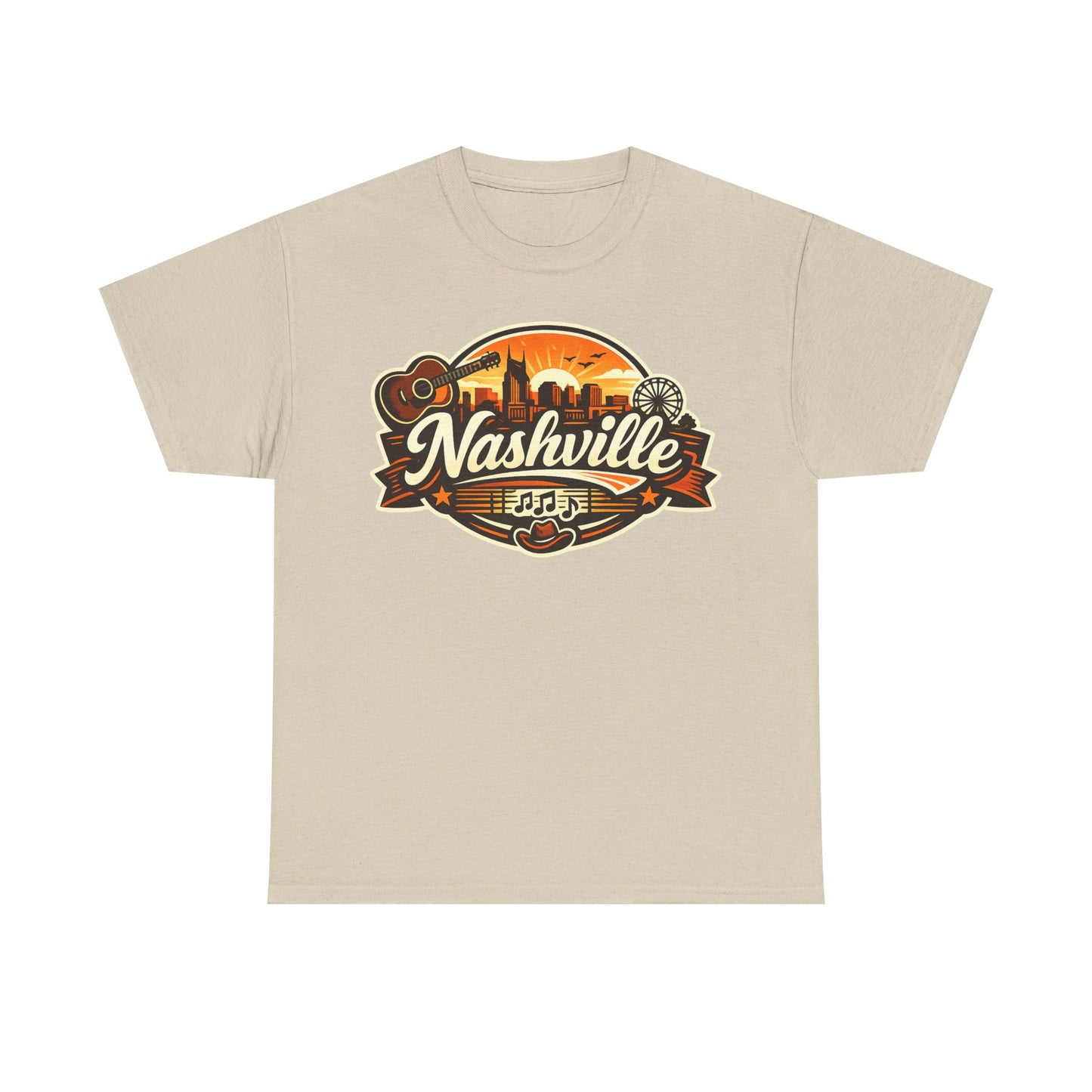 Nashville Skyline Guitar Tee – Retro Music City Souvenir Shirt