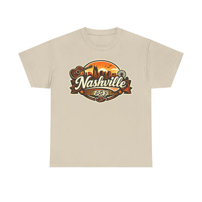 Nashville Skyline Guitar Tee – Retro Music City Souvenir Shirt