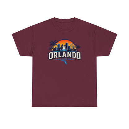 Orlando Florida Sunset T-Shirt — Retro Skyline & Palm Tree Vacation Tee