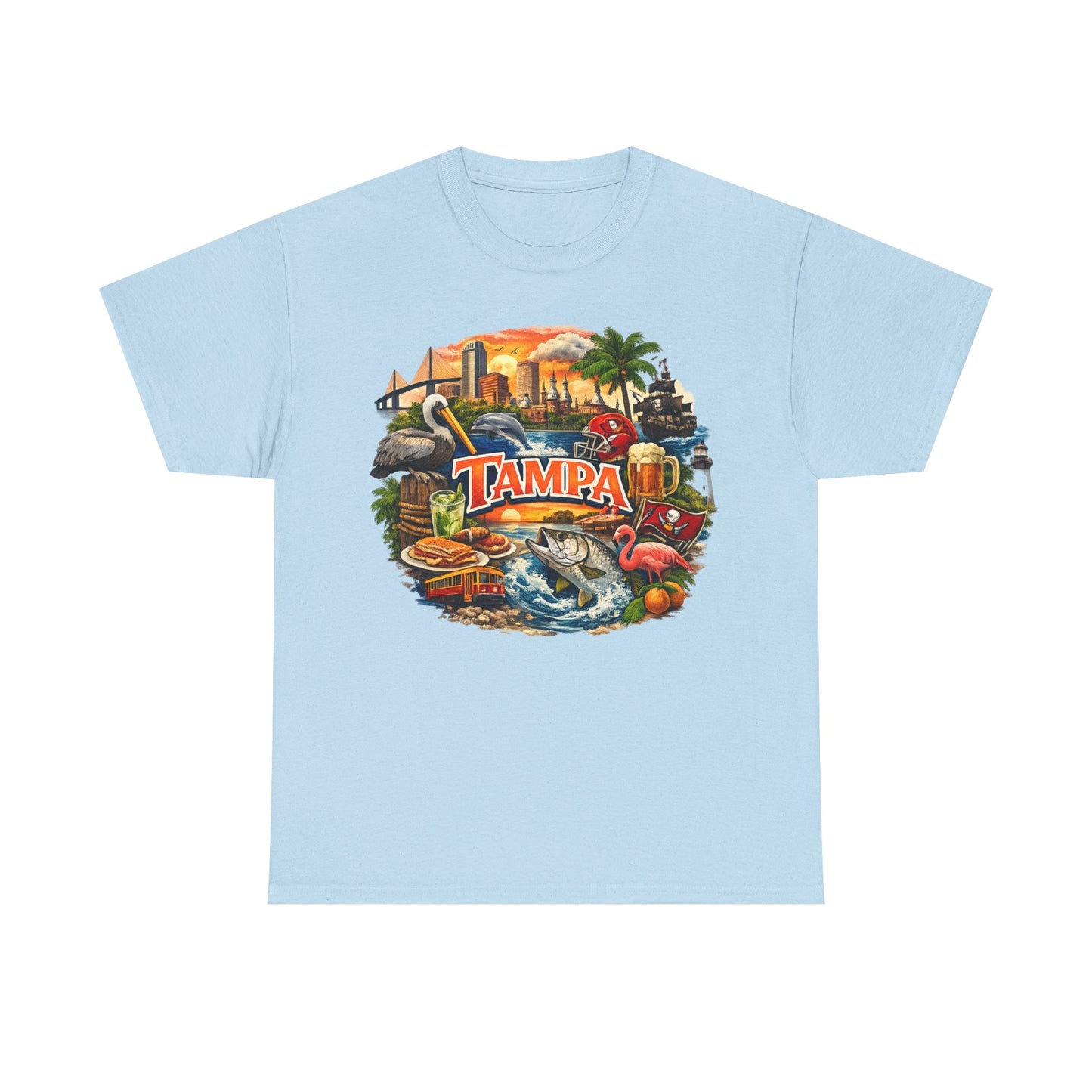 Tampa Florida Retro Scenic Tee — Vintage Beach, Skyline & Wildlife Graphic