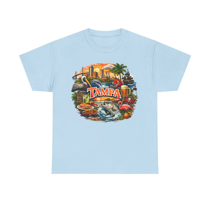 Tampa Florida Retro Scenic Tee — Vintage Beach, Skyline & Wildlife Graphic
