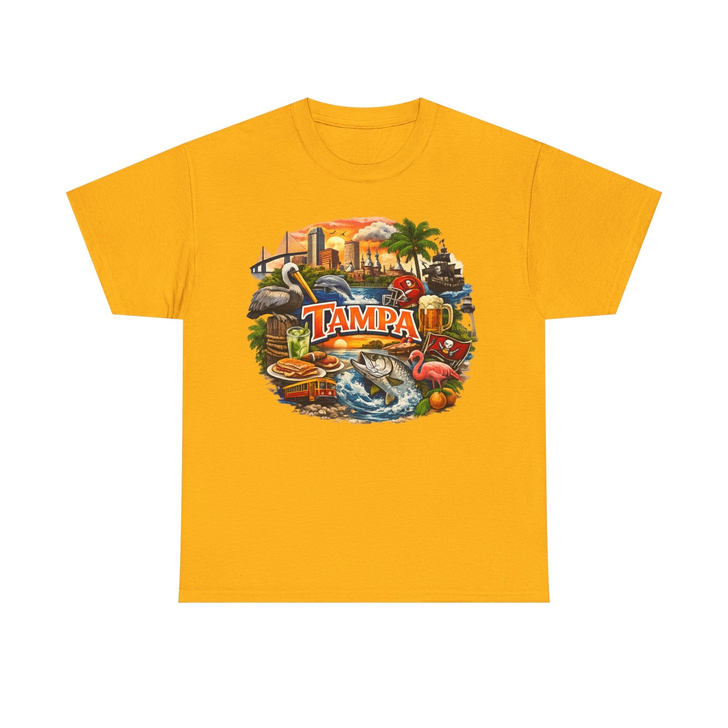 Tampa Florida Retro Scenic Tee — Vintage Beach, Skyline & Wildlife Graphic