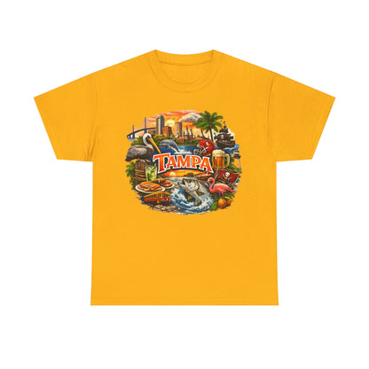 Tampa Florida Retro Scenic Tee — Vintage Beach, Skyline & Wildlife Graphic