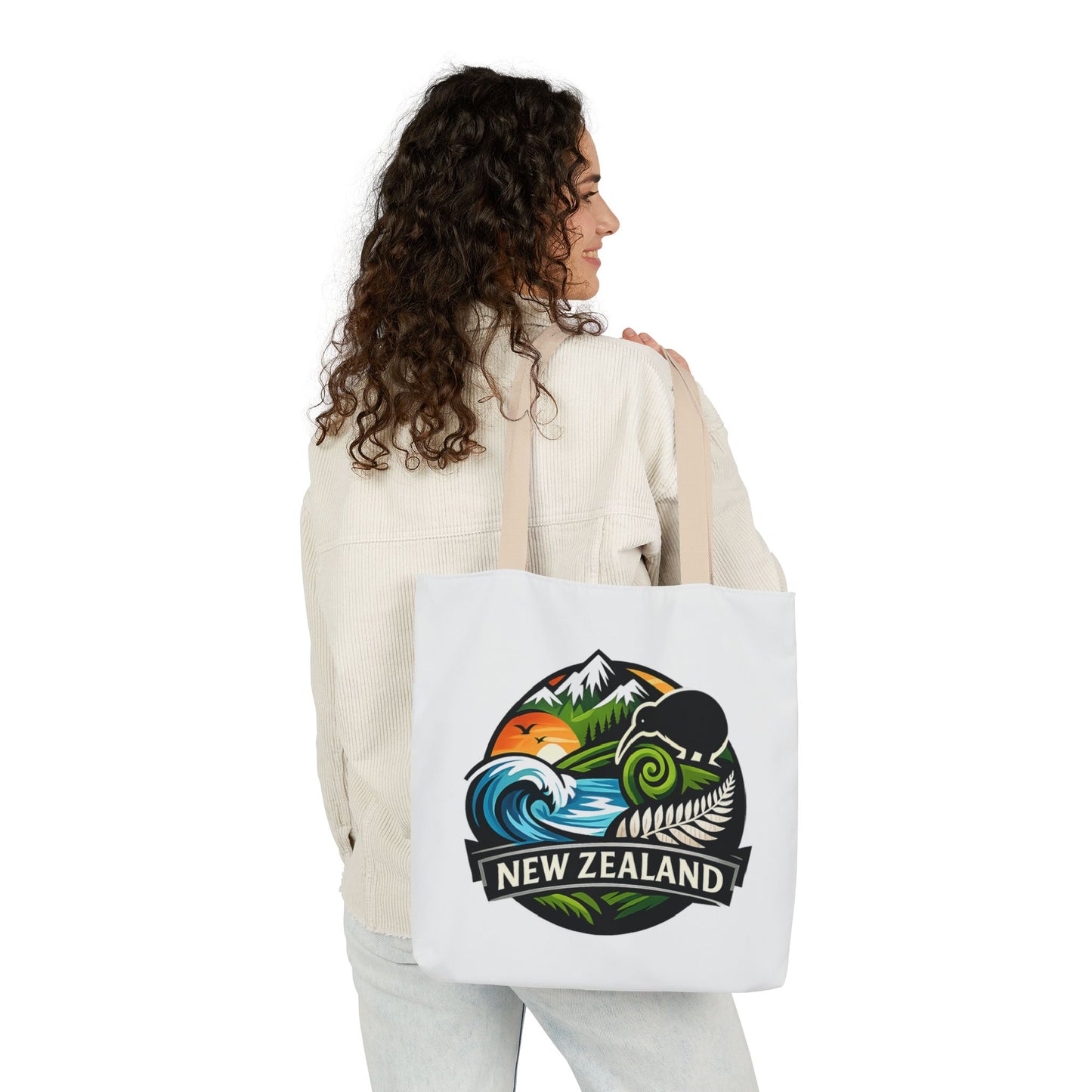 New Zealand Scenic Tote Bag — Kiwi, Mountains & Waves Canvas Tote