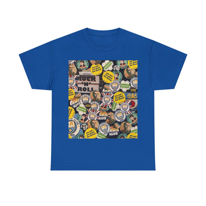 Oasis Rock & Roll Retro Button Collage Tee