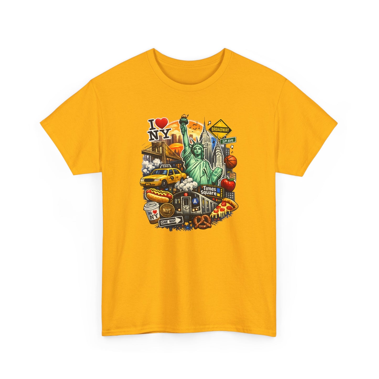 New York City Icons T-Shirt — Statue of Liberty, Taxi & I  NY Collage Tee