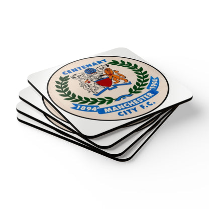 Manchester City FC Centenary Cork Coaster Set — 1894–1994 Football Crest Coasters