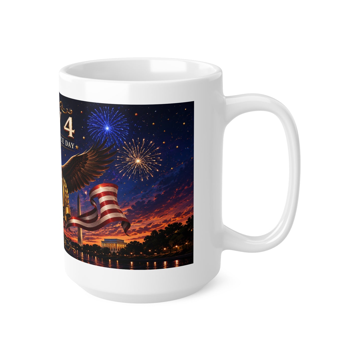 July 4th Independence Day America 250 Years Coffee Mug — Patriotic Eagle & Flags (11oz/15oz)