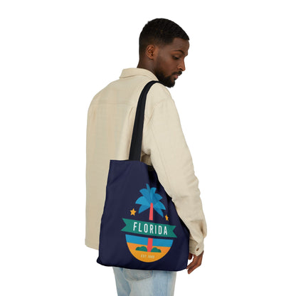 Florida Palm Beach Canvas Tote Bag — Retro Sunshine Travel Tote