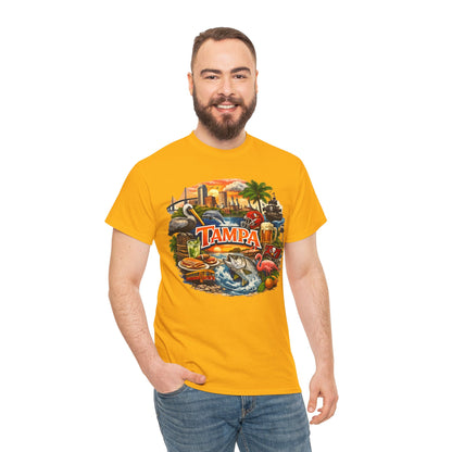 Tampa Florida Retro Scenic Tee — Vintage Beach, Skyline & Wildlife Graphic