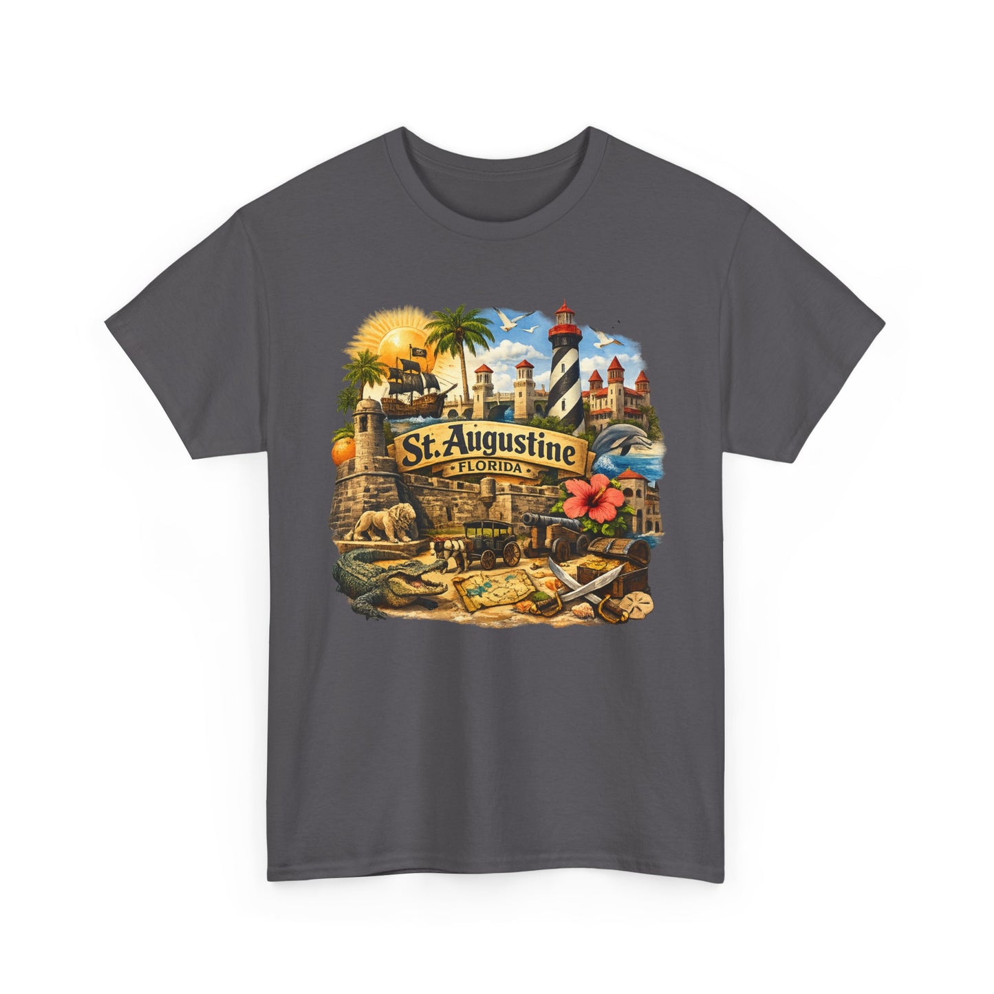 St. Augustine Florida Vintage Travel Tee — Retro Beach & Lighthouse Souvenir T-Shirt