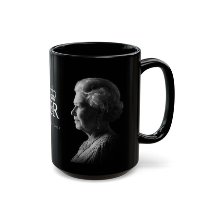 Queen Elizabeth II Memorial Black Mug – E II R Tribute Design (1926–2022)