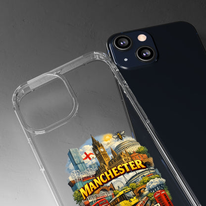 Manchester Landmark Clear Phone Case — Cityscape Collage Design