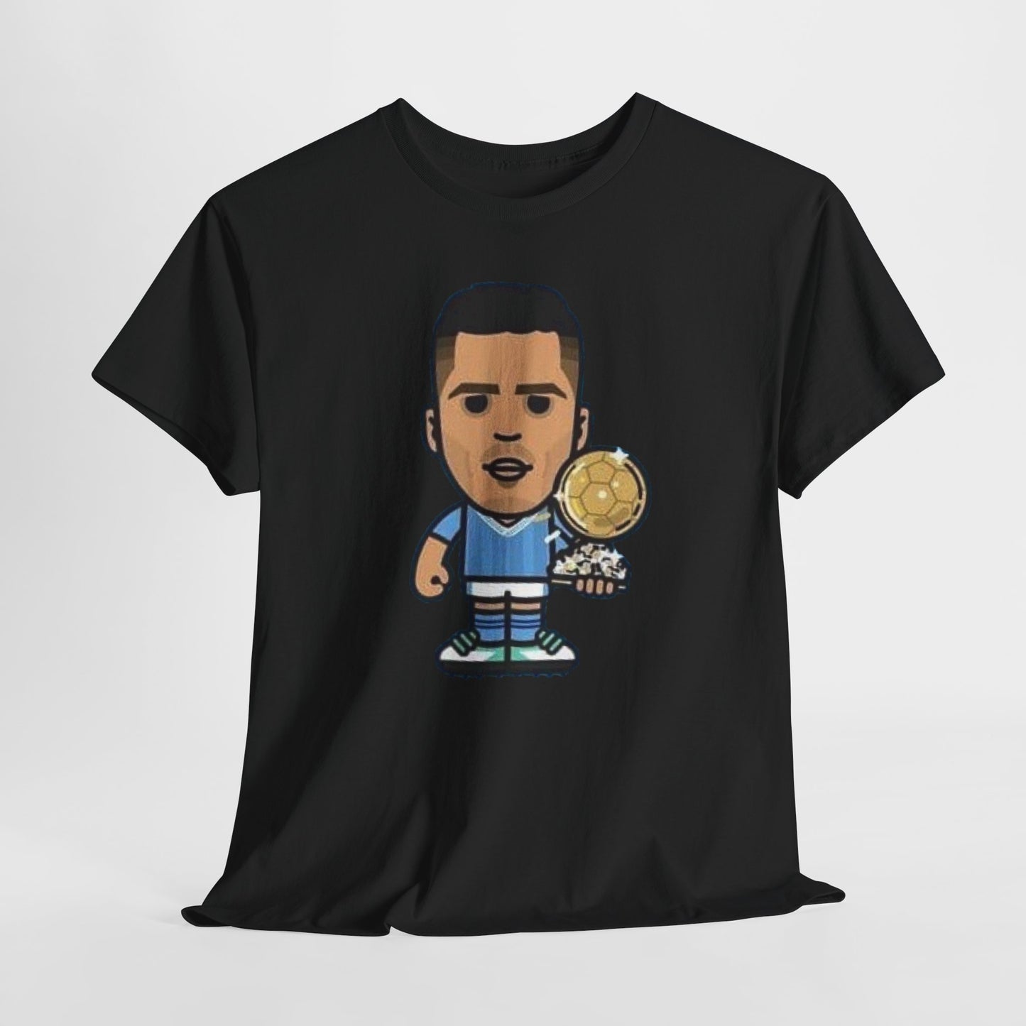Rodri Manchester City Cartoon Tee — Player Holding Trophy Graphic Shirt