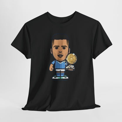Rodri Manchester City Cartoon Tee — Player Holding Trophy Graphic Shirt