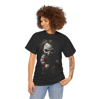 Horror Doll T-Shirt — Creepy Chucky-Inspired Graphic Tee for Halloween Fans