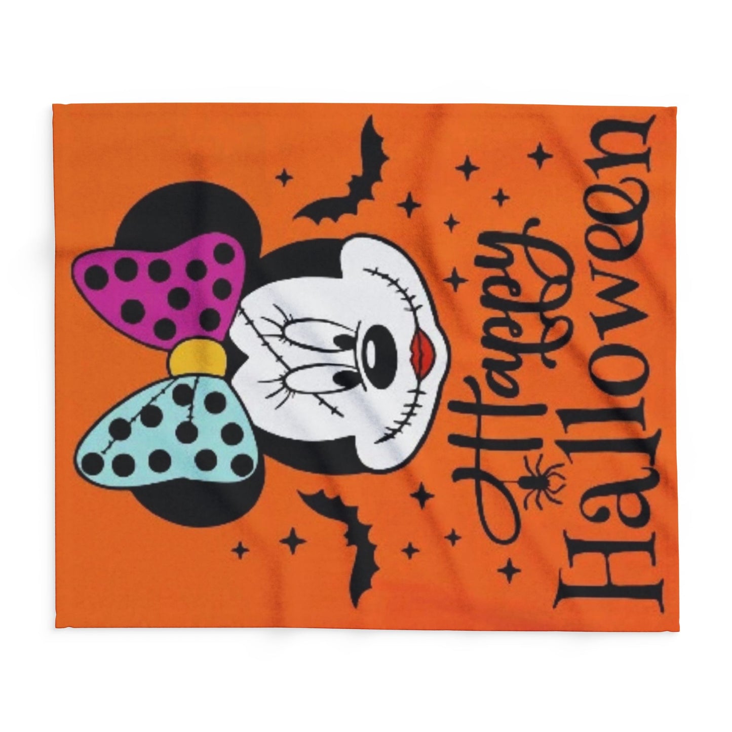 Halloween Minnie Mouse Fleece Blanket – "Happy Halloween" Orange Cozy Throw