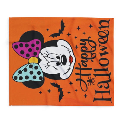 Halloween Minnie Mouse Fleece Blanket – "Happy Halloween" Orange Cozy Throw