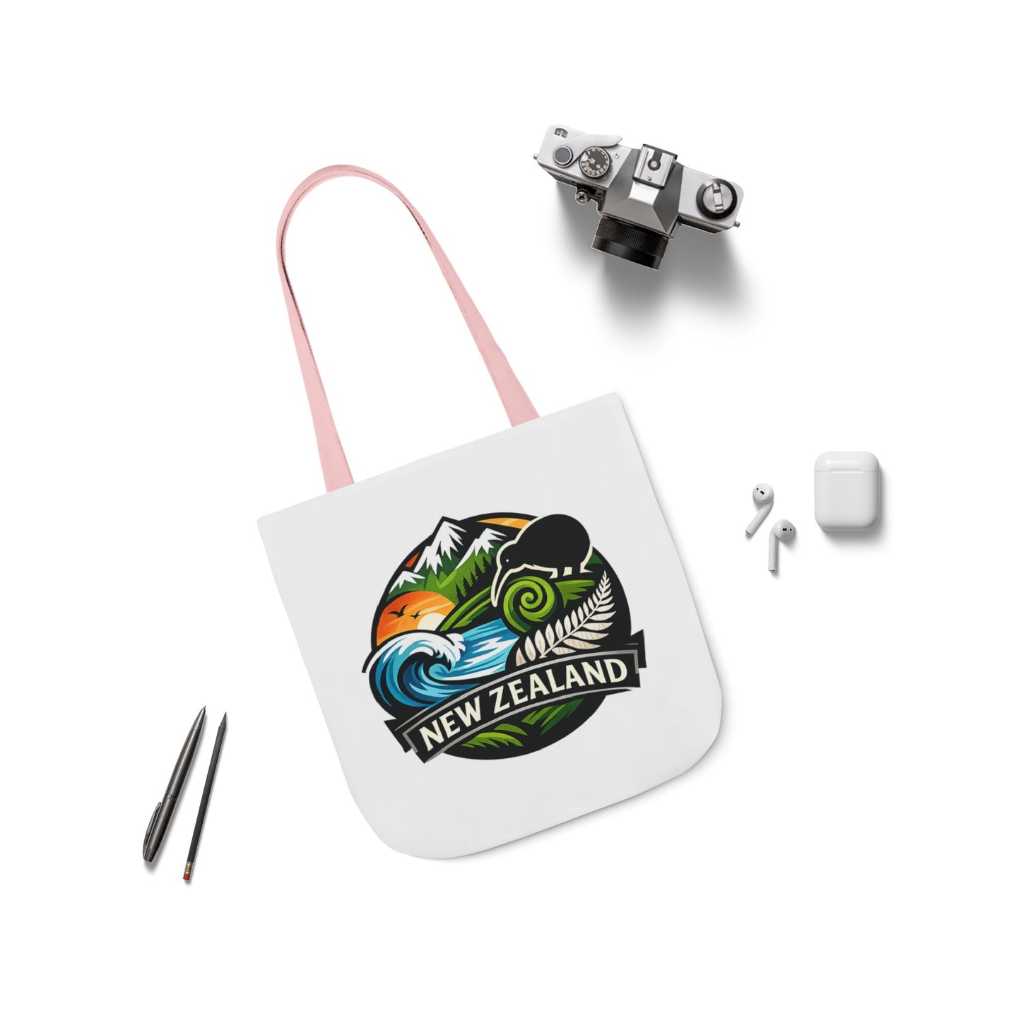 New Zealand Scenic Tote Bag — Kiwi, Mountains & Waves Canvas Tote