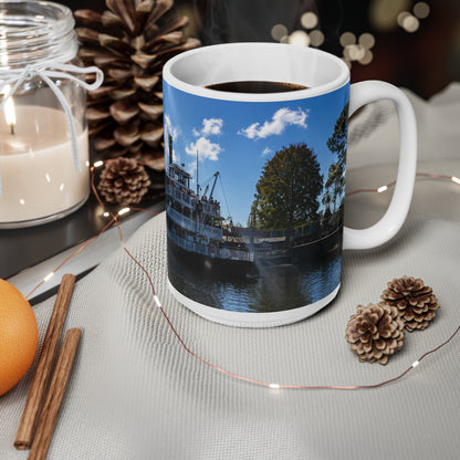 Magic Kingdom Steamboat River Scene Ceramic Mug — Scenic Paddlewheel Boat Coffee Cup (11oz/15oz)