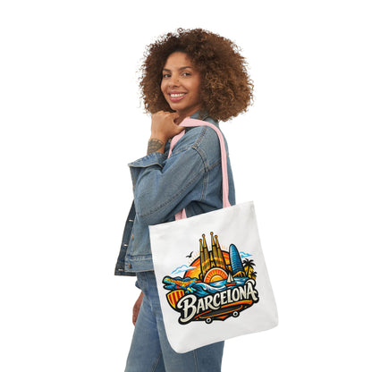 Barcelona Skyline Canvas Tote Bag — Colorful Travel Souvenir Tote