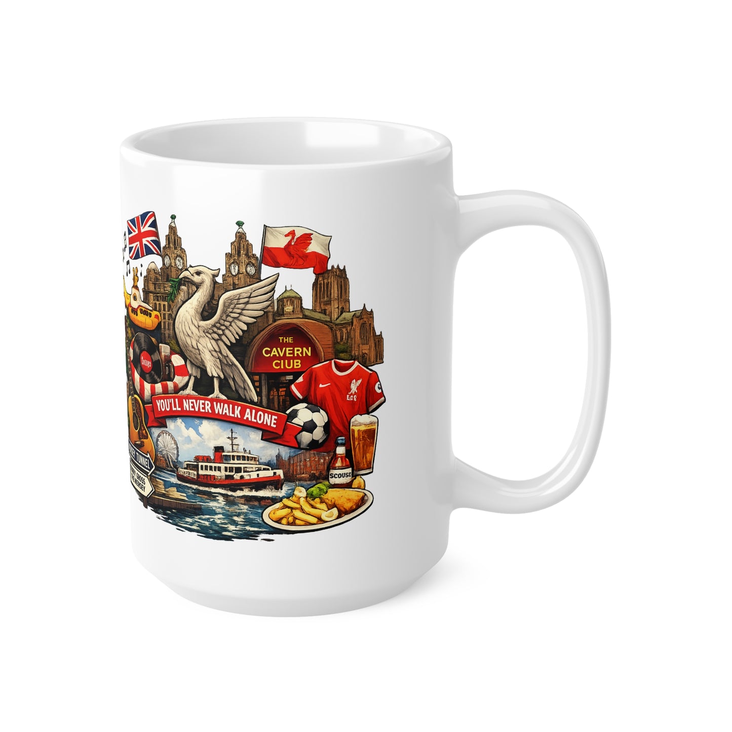 Liverpool Heritage Coffee Mug — "You'll Never Walk Alone" Illustrated Ceramic Cup (11oz/15oz)