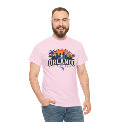 Orlando Florida Sunset T-Shirt — Retro Skyline & Palm Tree Vacation Tee