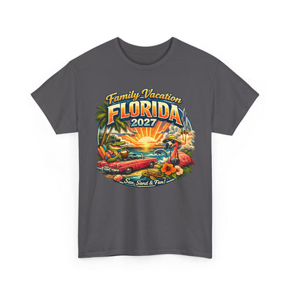 Florida Family Vacation 2027 T-Shirt — Retro Sunset Beach Design