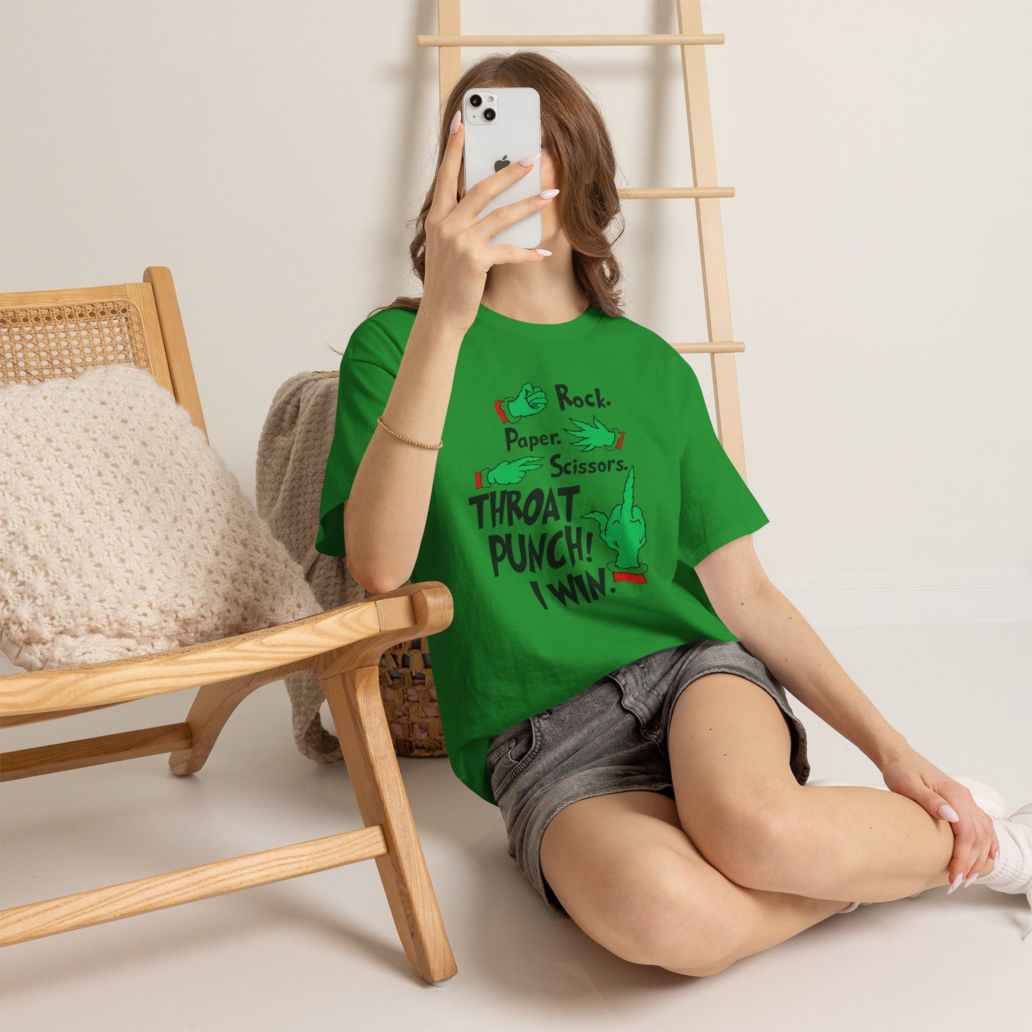 Funny Holiday Tee — "Rock. Paper. Scissors. Throat Punch! I Win" Graphic T-Shirt