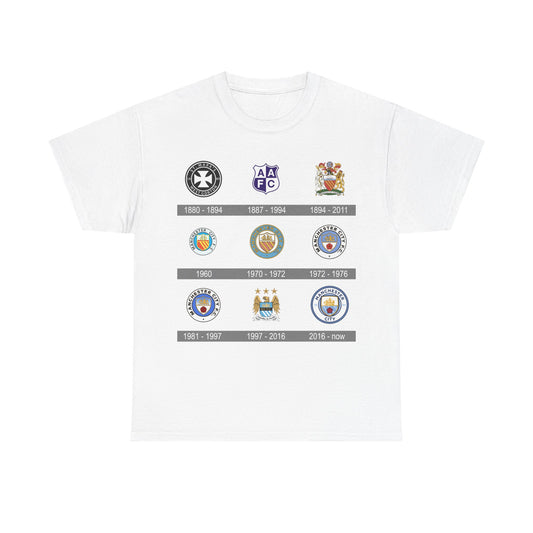 Manchester City Crest Timeline T-Shirt — Retro Club Crest History Tee