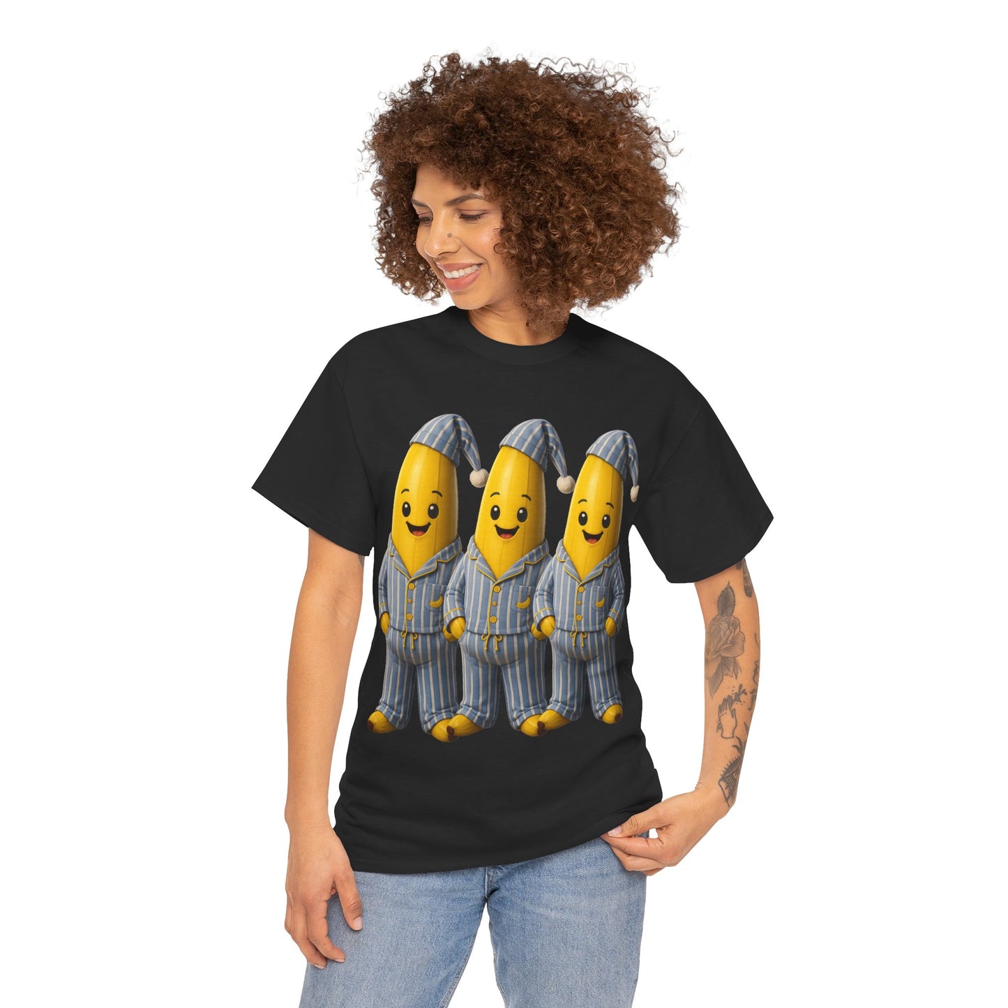 Bananas in Pyjamas – Three Smiling Bananas in Striped Pajamas Graphic T-Shirt
