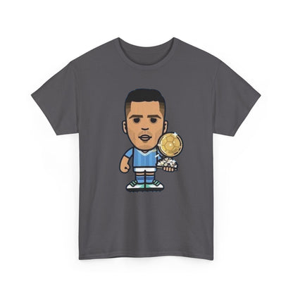 Rodri Manchester City Cartoon Tee — Player Holding Trophy Graphic Shirt