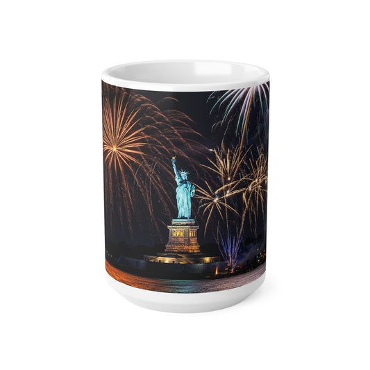 Statue of Liberty Fireworks Coffee Mug — 11oz/15oz Ceramic
