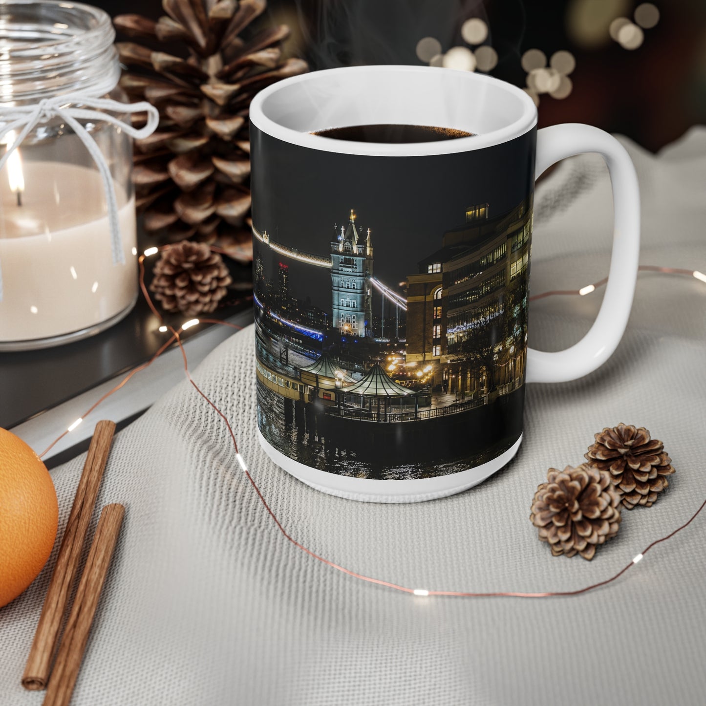 London Tower Bridge Nightscape Ceramic Mug — Tower Bridge Cityscape Coffee Cup (11oz & 15oz)