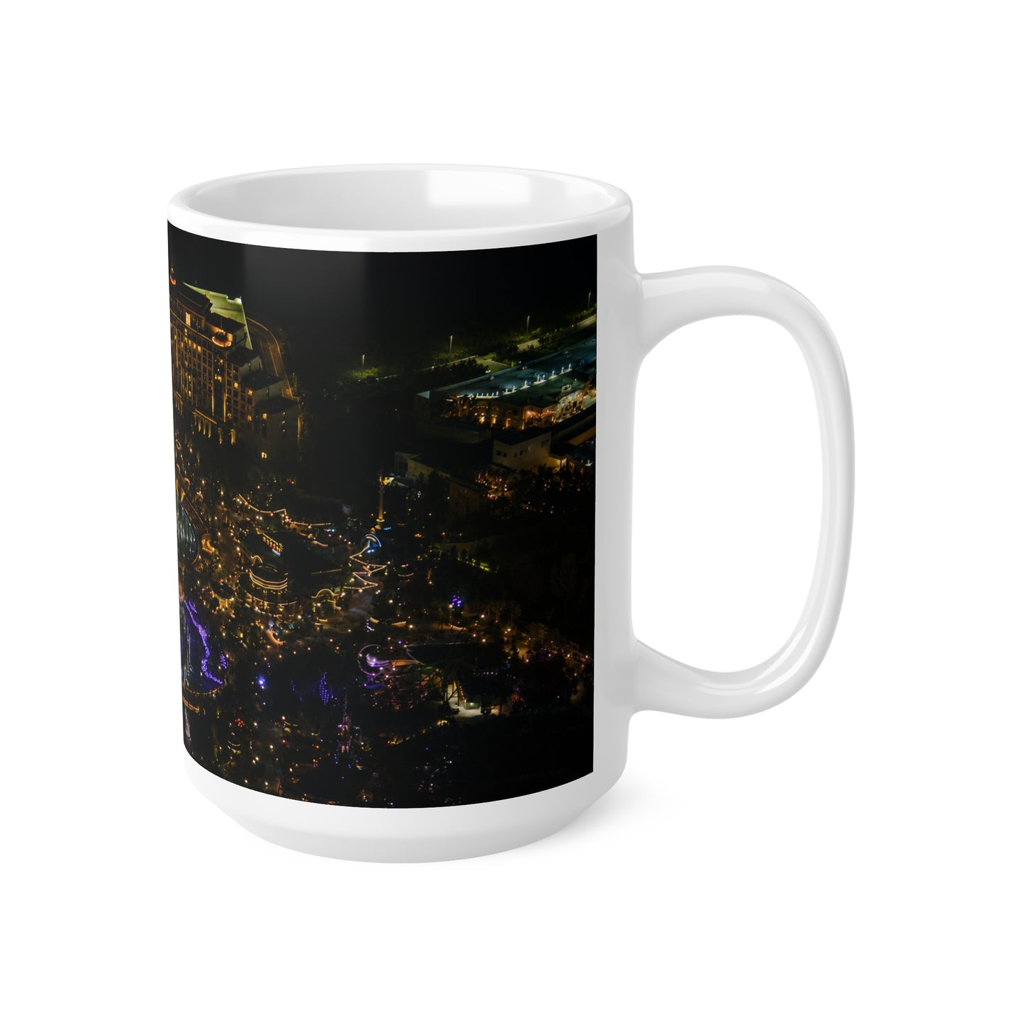 Epic Universe Nightscape Ceramic Coffee Mug — Neon Skyline 11oz & 15oz