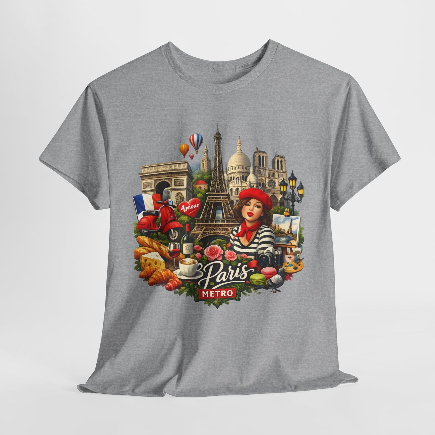 Paris Montage Tee — Eiffel Tower, Croissant & Metro Vintage Travel T‑Shirt