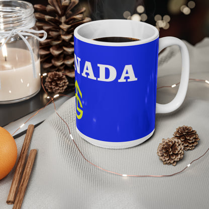 Granada TV Retro Emblem Ceramic Coffee Mug — Blue & Yellow Crest 11oz/15oz
