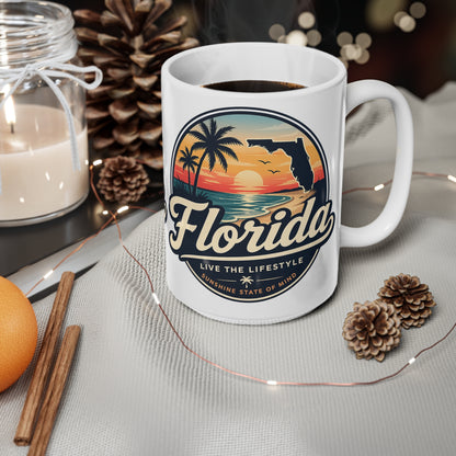 Florida Sunset Coffee Mug — Retro Palm Beach Ceramic Cup (11oz & 15oz)